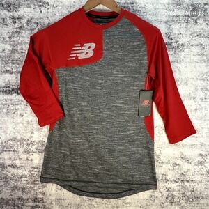 NWT New Balance Asymmetric 2.0 Right Baseball Tee 3/4 Sleeve Red & Grey Men's S